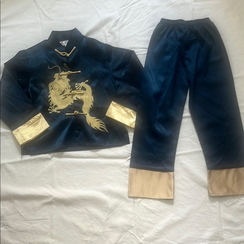 Blue and Gold Dragon Embroidered Set. Makes a great costume for kids.